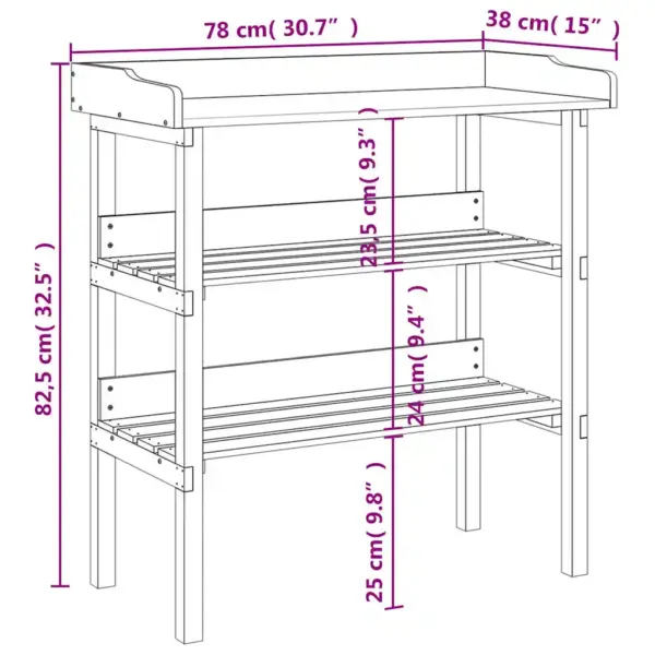 Hall nulupuidust taimelaud tsingitud tööpinnaga, 2 riiuliga, 78 x 38 x 82,5 cm – 9