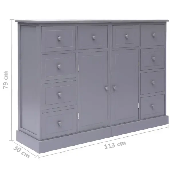 Hall puhvetkapp 10 sahtli ja 2 uksega, paulownia- ja paplipuidust, 113 x 30 x 79 cm, 2-osaline komplekt – 12