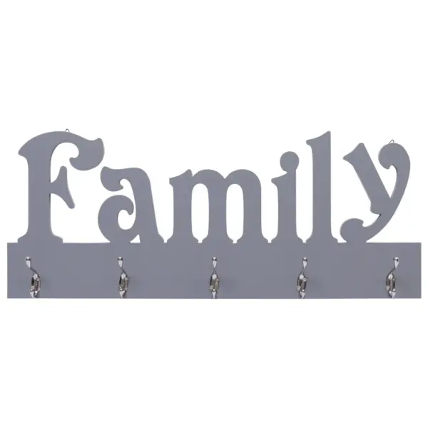 Seinale kinnitatav riidenagi FAMILY kirjaga, hall MDF, 5 konksu, 74 x 29,5 cm – 2
