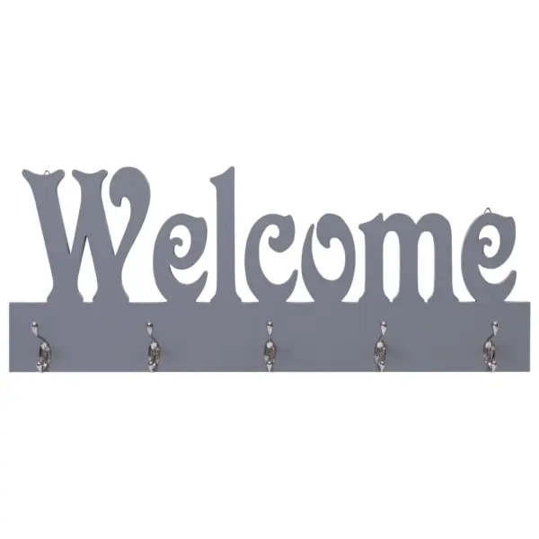 Seinale kinnitatav hall riidenagi WELCOME kirjaga, 5 konksu, 74 x 29,5 cm – 2