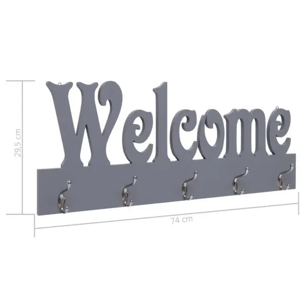 Seinale kinnitatav hall riidenagi WELCOME kirjaga, 5 konksu, 74 x 29,5 cm – 6