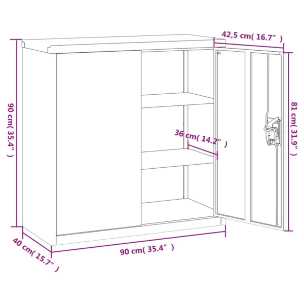 Hall terasest kontorikapp 2 ukse ja reguleeritavate riiulitega, 90 x 40 x 90 cm - 10