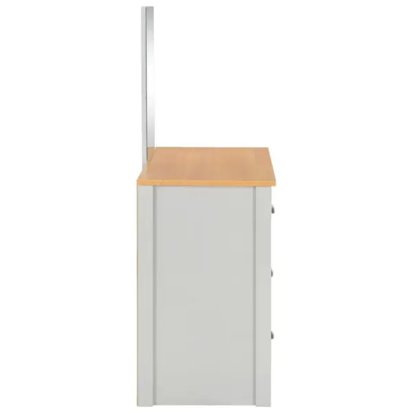 Tualettlaud peegli ja pingiga, 3 sahtliga, hall ja naturaalse puidutooniga, 104 x 45 x 131 cm - 6