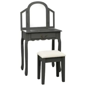 Hall tualettlaud taburetiga ovaalse peegliga, Paulownia puit ja MDF, 65 x 36 x 128 cm