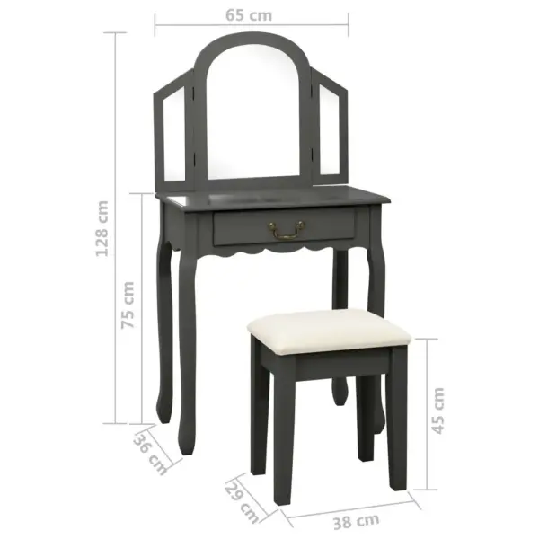 Hall tualettlaud taburetiga ovaalse peegliga, Paulownia puit ja MDF, 65 x 36 x 128 cm – 11