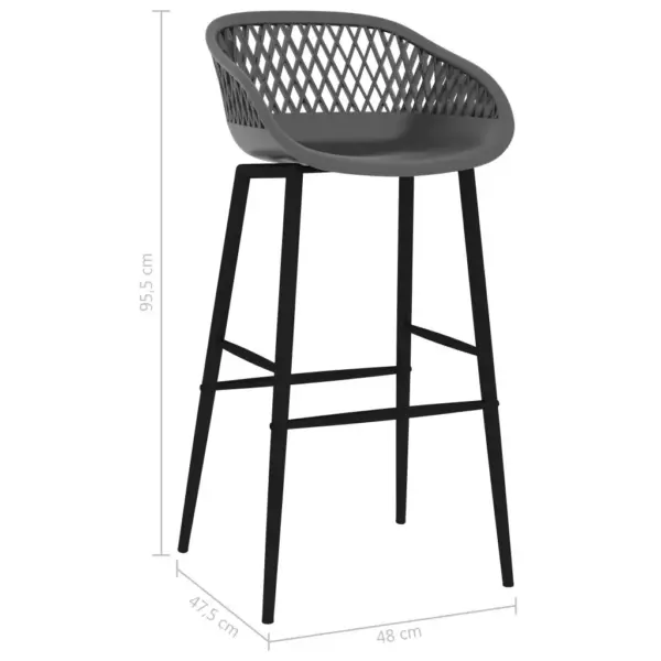 Hallid baaritoolid võrguga madala seljatoega, 2 tk, PP iste ja metalljalad, istme kõrgus 74,5 cm – 7