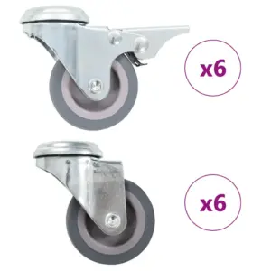 Pöörlevad mööblirattad piduritega, 12 tk, hall, 50 mm, M10