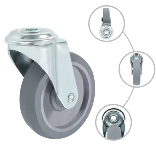 Pöörlevad poldiaukudega rattad, 4 tk, 100 mm, hall TPR, M12 – 2