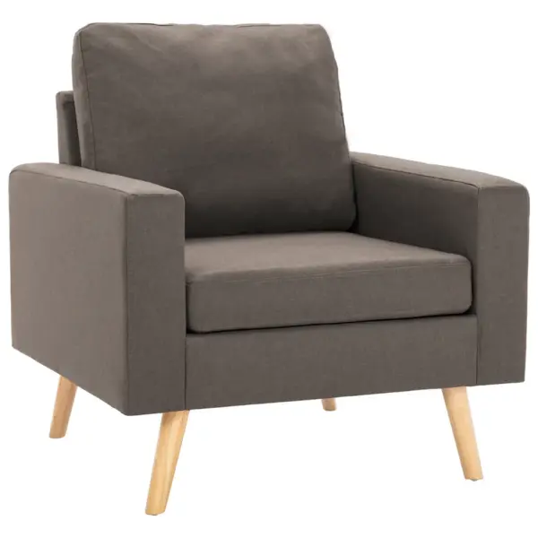 Hallikaspruun kangast tugitool puitjalgade ja patjadega, 77 x 71 x 80 cm – 2