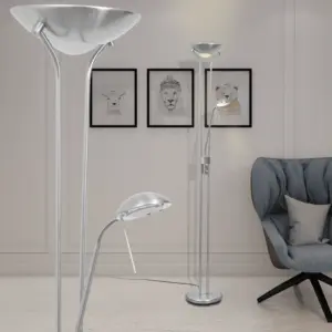Hämardatav LED-põrandalamp lugemislambiga, 23 W, satiinnikli teras, hõbedane, 180 cm