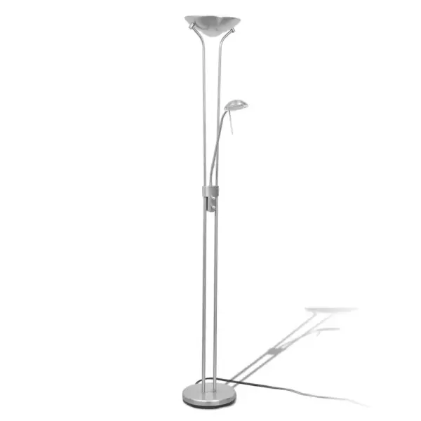 Hämardatav LED-põrandalamp lugemislambiga, 23 W, satiinnikli teras, hõbedane, 180 cm – 2