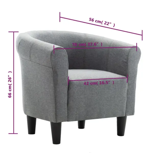Helehall kangast tugitool mustade plastjalgadega, 70 x 56 x 66 cm – 7