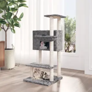Mitmetasandiline kassimaja kraapimispostidega, helehall, 61 x 61 x 108,5 cm