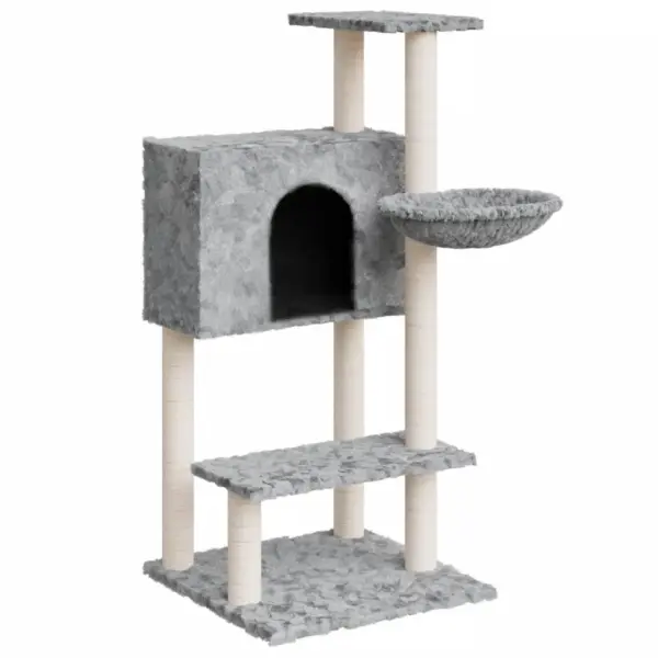 Mitmetasandiline kassimaja kraapimispostidega, helehall, 61 x 61 x 108,5 cm - 2