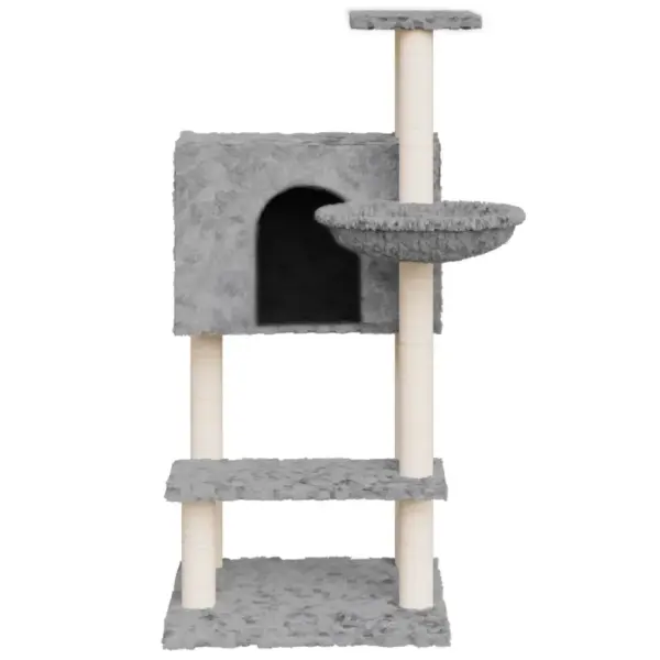 Mitmetasandiline kassimaja kraapimispostidega, helehall, 61 x 61 x 108,5 cm - 4