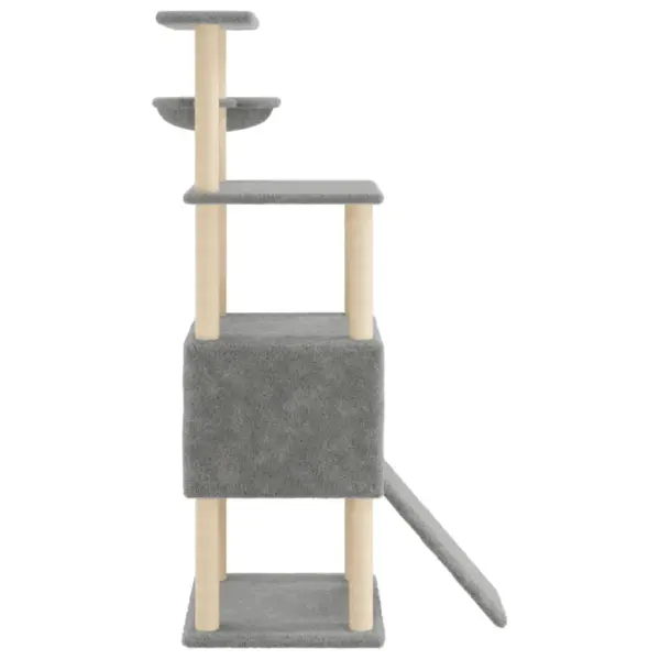 Helehall kassimaja kraapimispostidega, puit-plüüs-sisal, 92,5 x 71,5 x 153 cm – 5