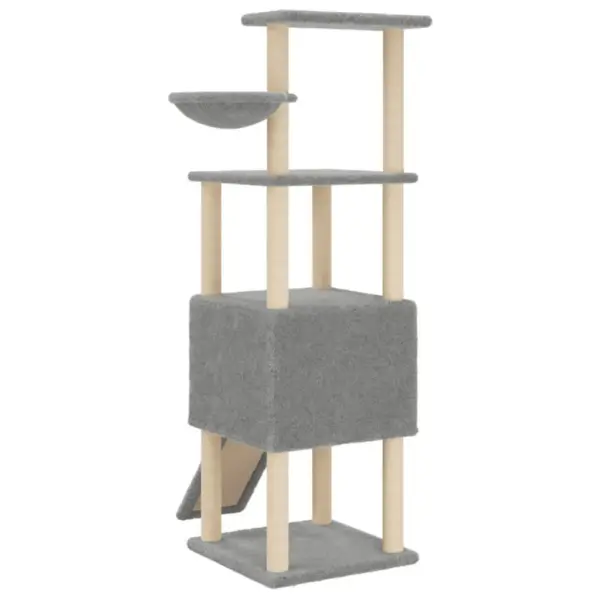 Helehall kassimaja kraapimispostidega, puit-plüüs-sisal, 92,5 x 71,5 x 153 cm – 6