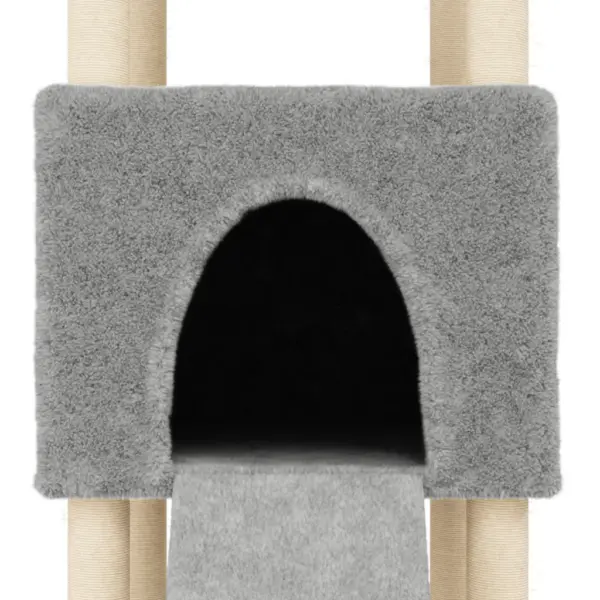 Helehall kassimaja kraapimispostidega, puit-plüüs-sisal, 92,5 x 71,5 x 153 cm – 7