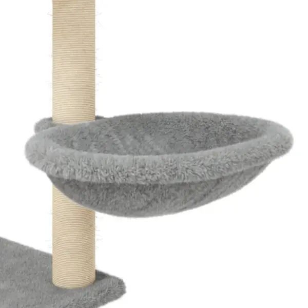 Helehall kassimaja kraapimispostidega, puit-plüüs-sisal, 92,5 x 71,5 x 153 cm – 8