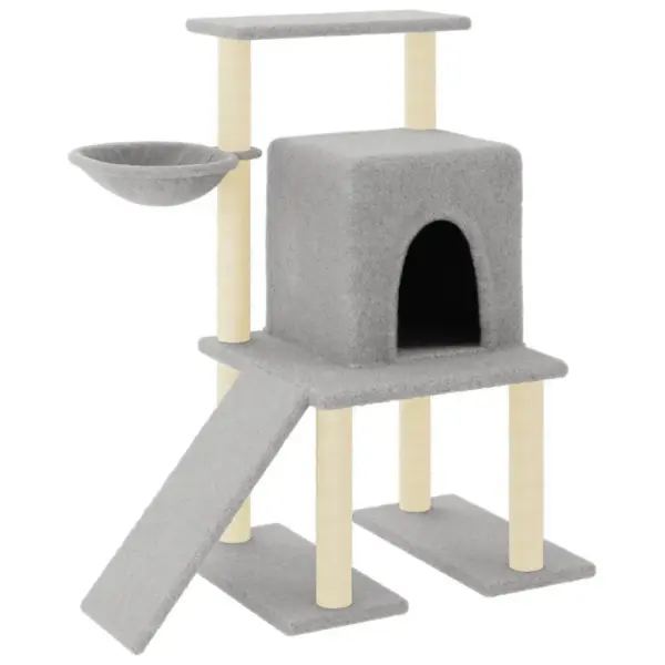 Helehall kassimaja sisalist kraapimispostidega, puit ja plüüs, 84,5 x 54 x 96,5 cm – 2