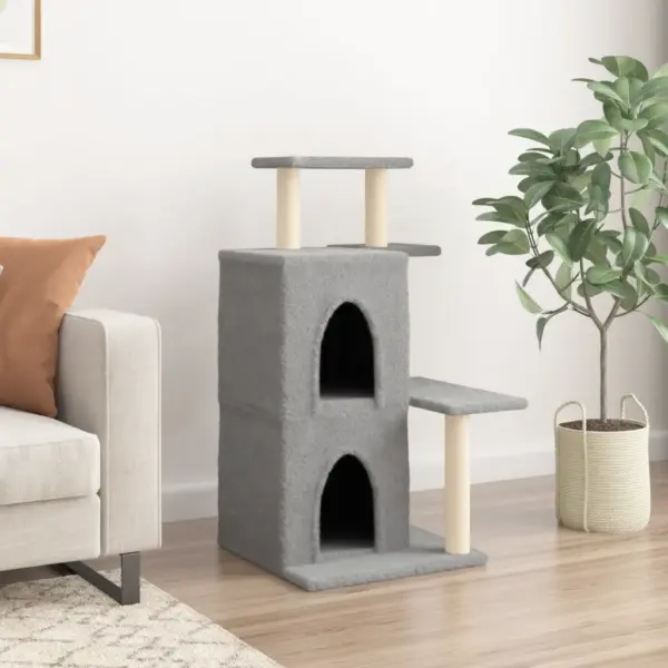 Helehall kassimaja kahe majaga ja sisalköiega kraapimispostidega, 97 cm – 3