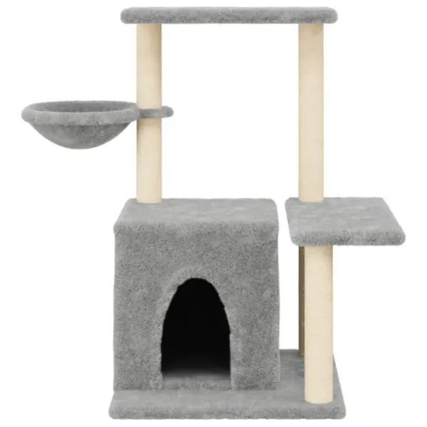 Mitmetasandiline kassipuu kassimajaga ja sisalpostidega, helehall, 83 cm – 4
