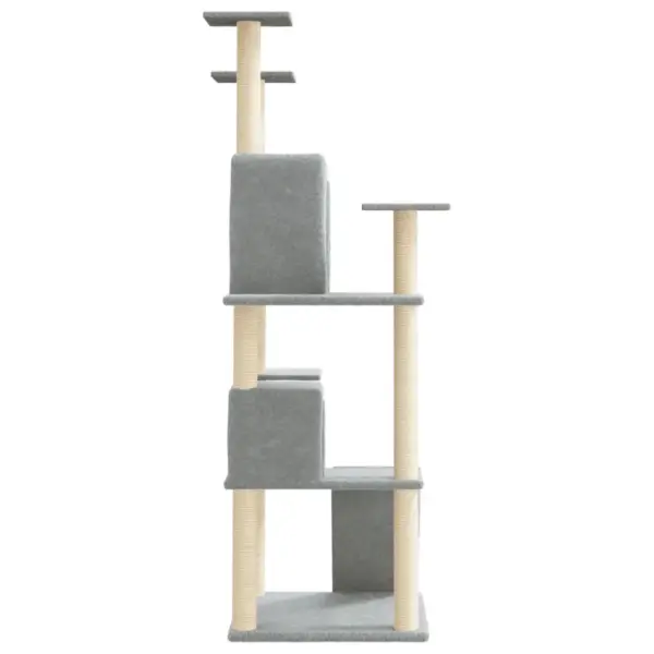 Mitmetasandiline kassimaja kahe pesaga ja sisalköiega kraapimispostidega, helehall, 153 cm - 4