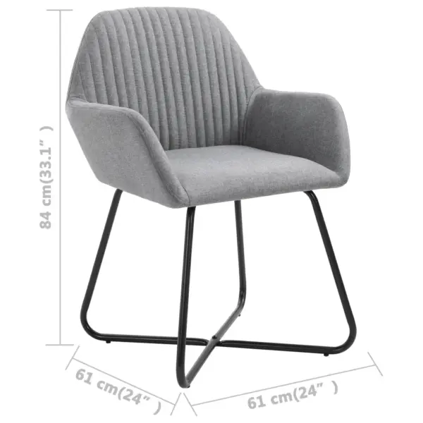 Helehallid kangast söögitoolid käetugedega, 2 tk, pulbervärvitud terasest jalad, 61 x 61 x 84 cm – 8
