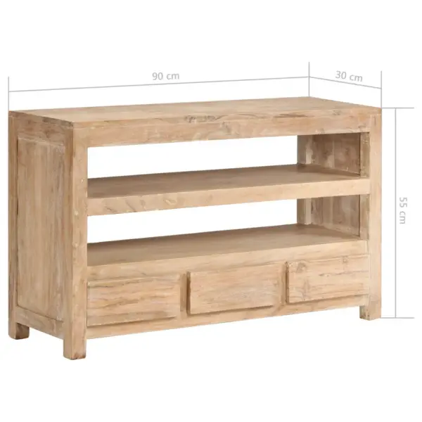 Helepruun akaatsiapuidust telerikapp 2 riiuli ja 3 sahtliga 90 x 30 x 55 cm – 10