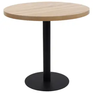 Ümmargune bistroolaud helepruuni MDF-plaadiga, 80 cm, must terasjalg