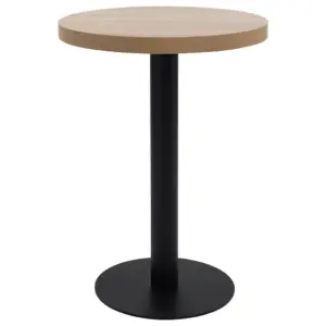 Helepruuni MDF lauaplaadiga bistroolaud musta terasjalaga, diameeter 60 cm, kõrgus 75 cm