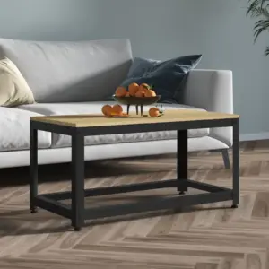 Kohvilaud riiuliga, helepruun ja must, tammespooniga MDF ja raud, 90 x 45 x 45 cm