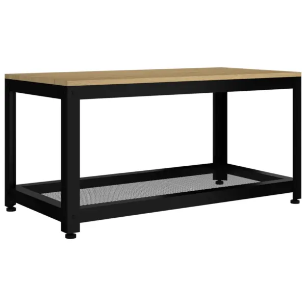 Kohvilaud riiuliga, helepruun ja must, tammespooniga MDF ja raud, 90 x 45 x 45 cm – 2