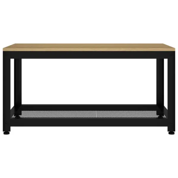 Kohvilaud riiuliga, helepruun ja must, tammespooniga MDF ja raud, 90 x 45 x 45 cm – 3