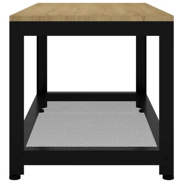 Kohvilaud riiuliga, helepruun ja must, tammespooniga MDF ja raud, 90 x 45 x 45 cm – 4