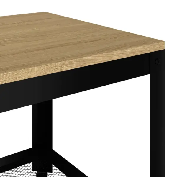 Kohvilaud riiuliga, helepruun ja must, tammespooniga MDF ja raud, 90 x 45 x 45 cm – 5