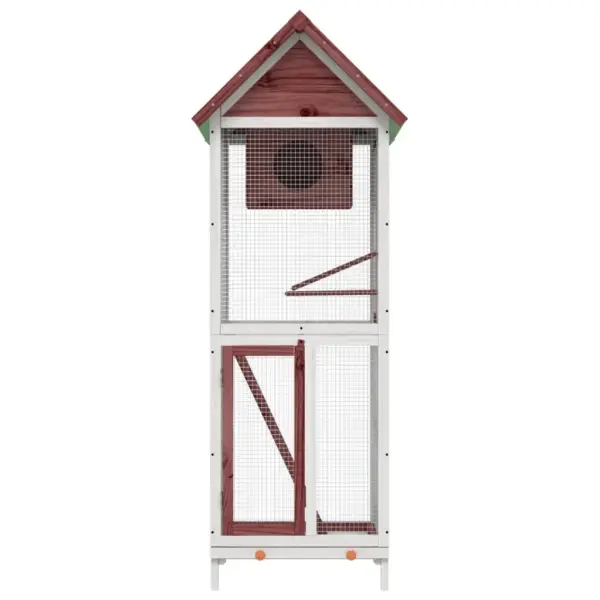 Välilinnumaja traatvõrguga ja pesakastiga, helepruun-valge männipuit, 60 x 58,5 x 160 cm – 3