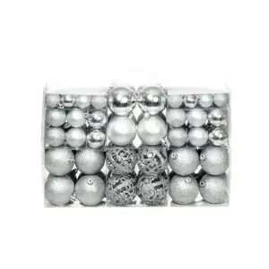 100-osaline hõbedane jõulukuulide komplekt, plast, 3/4/6 cm
