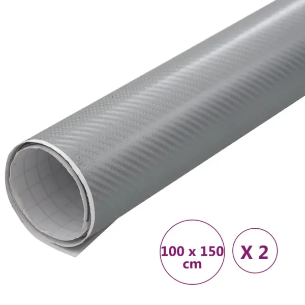 Iseliimuv 4D süsinikkiu välimusega autokile, hõbedane, 2 tk, 100 x 150 cm – 6