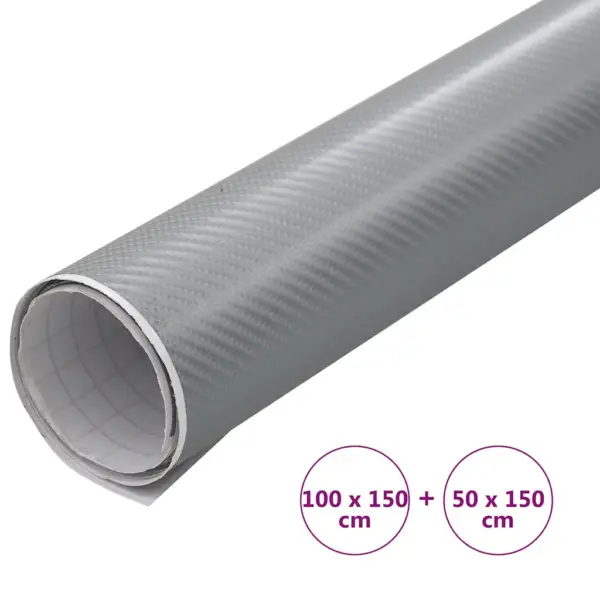 Iseliimuv 4D süsinikkiu välimusega autokile, 2 tk, hõbedane, 100 x 150 cm ja 50 x 150 cm – 7