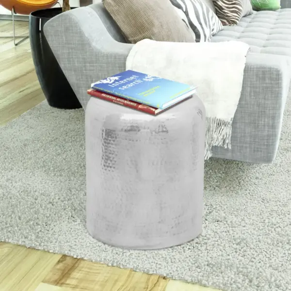 Hõbedane sepistatud alumiiniumist taburet ja abilaud, 36 x 47 cm – 2
