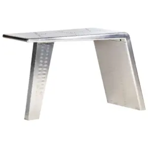 Lennukitiiva disainiga kirjutuslaud, hõbedane metall, 112 x 50 x 76 cm