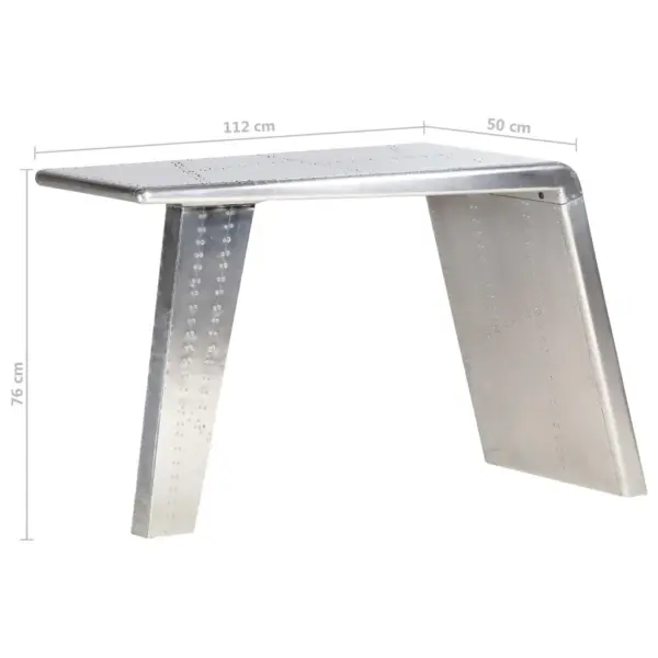 Lennukitiiva disainiga kirjutuslaud, hõbedane metall, 112 x 50 x 76 cm – 7