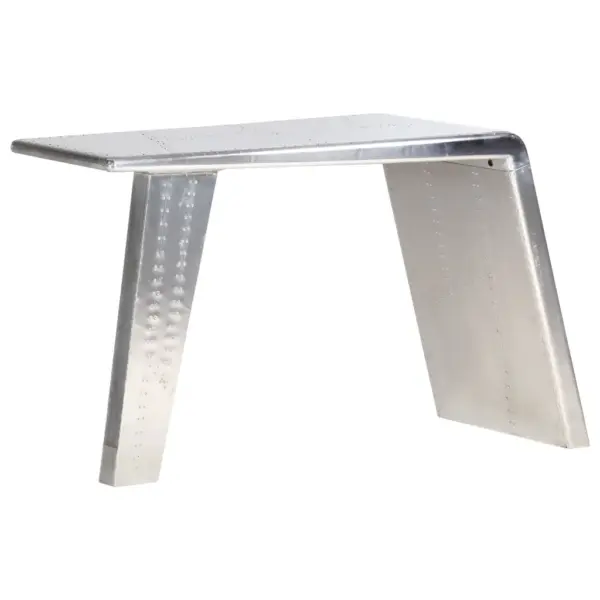 Lennukitiiva disainiga kirjutuslaud, hõbedane metall, 112 x 50 x 76 cm – 10