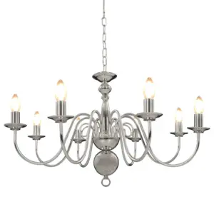 Metallist hõbedane lühter 8 x E14 pirnile, 80 x 45 cm