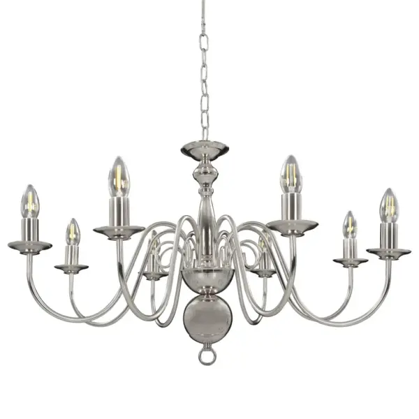 Metallist hõbedane lühter 8 x E14 pirnile, 80 x 45 cm – 2