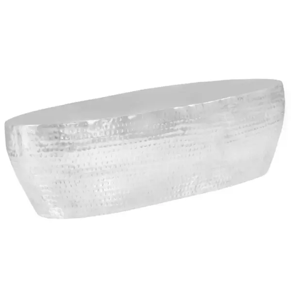 Ovaalne sepistatud alumiiniumist kohvilaud, hõbedane, 100 x 50 x 28 cm – 3