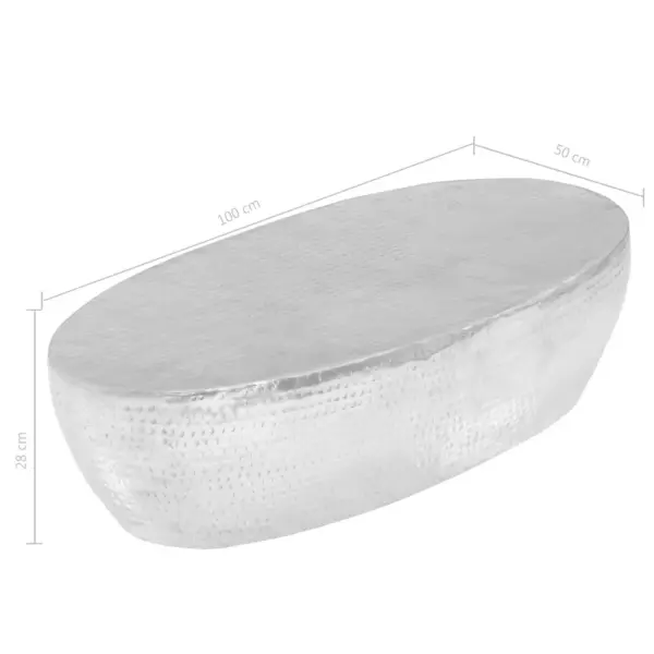 Ovaalne sepistatud alumiiniumist kohvilaud, hõbedane, 100 x 50 x 28 cm – 8