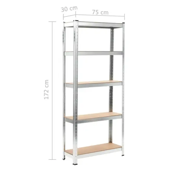 Hoiuriiulid 5 riiuliga, 3 tk, hõbedane tsingitud teras ja tehispuit, 75 x 30 x 172 cm – 10