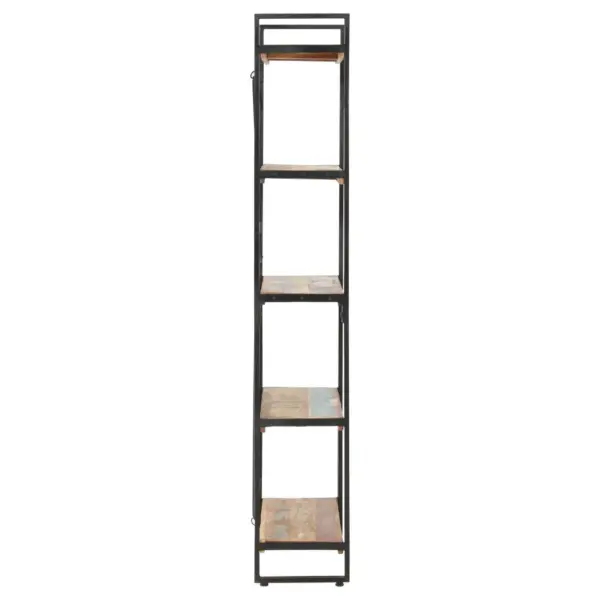 Industriaalne 5 riiuliga raamaturiiul, taaskasutatud puit ja teras, 90 x 30 x 180 cm - 3